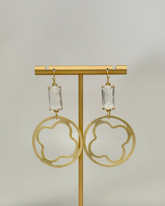 Crystal and Matte Gold Drop Earrings