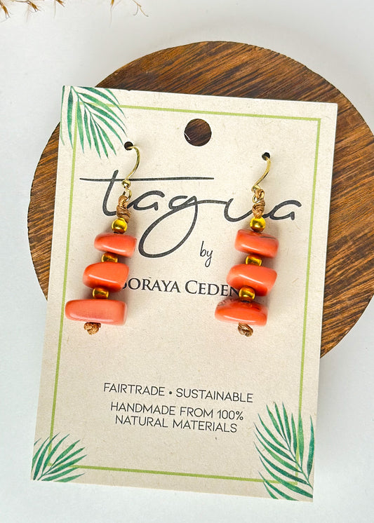 Tagua Zoraida Pebble Earrings - Salmon