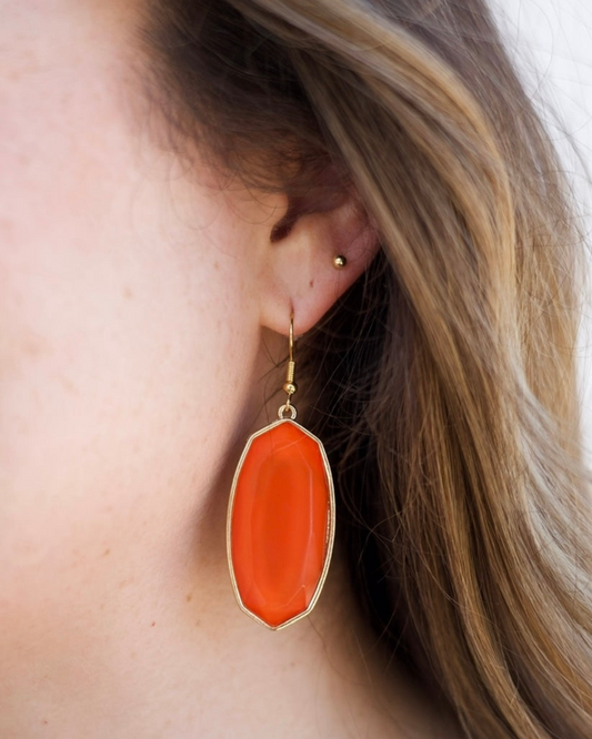 Hexagon Dangle Earrings - Coral