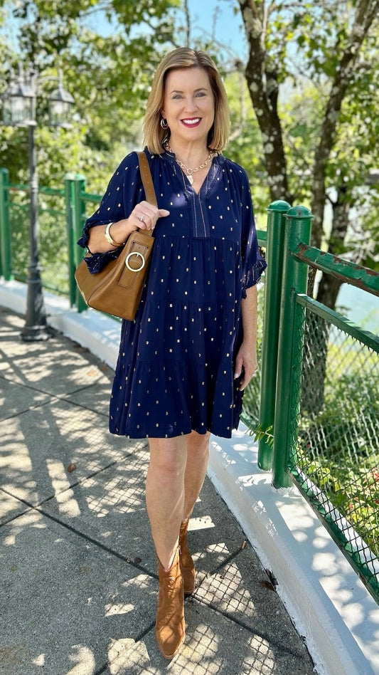 Tulip Ruffle Sleeve Dress - Indigo