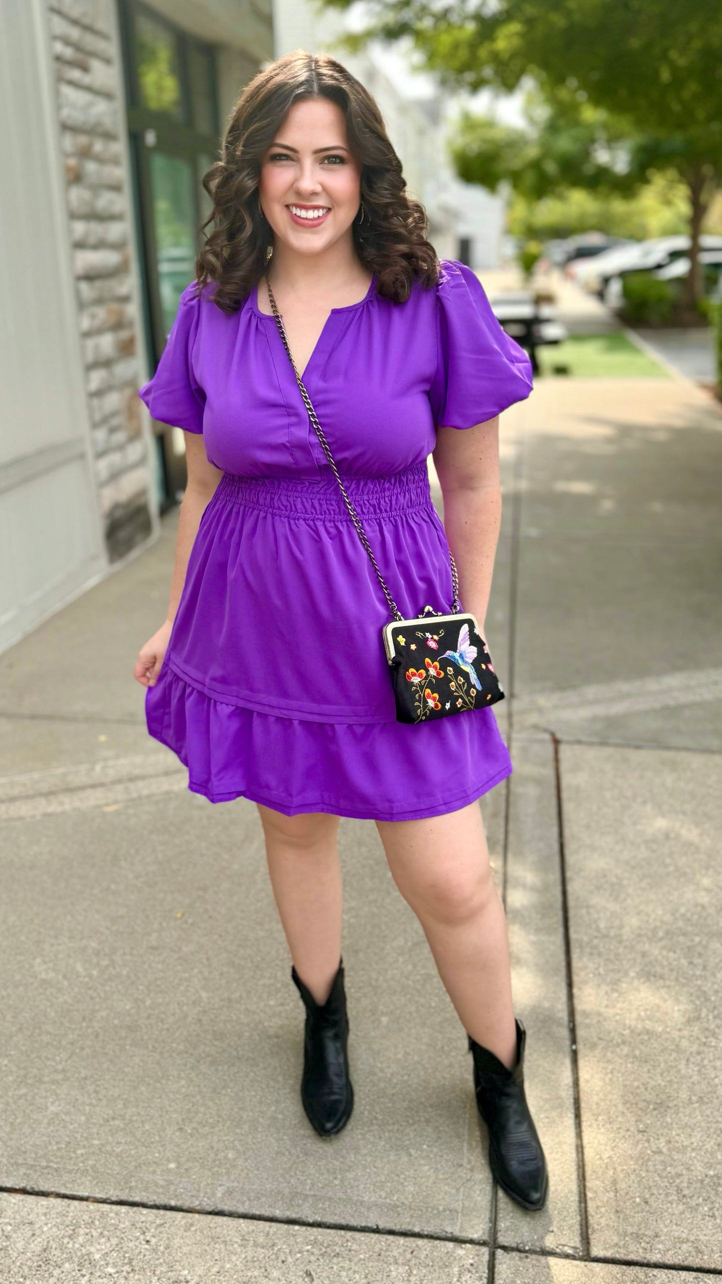 Perfect Puff Sleeve Dress - Purple