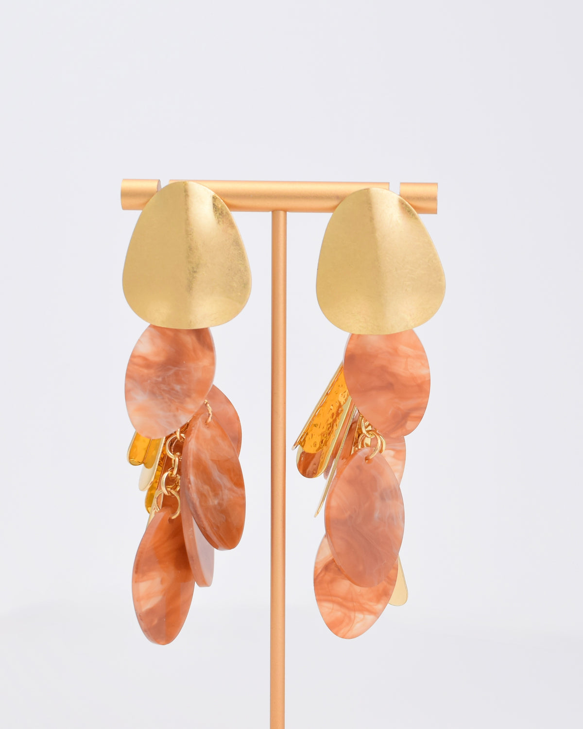 Hammered Gold/Stone Earrings - Brown
