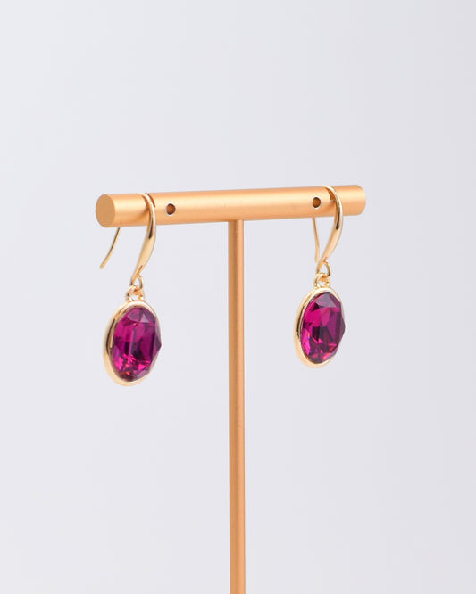 Fuchsia Oval Crystal Earrings