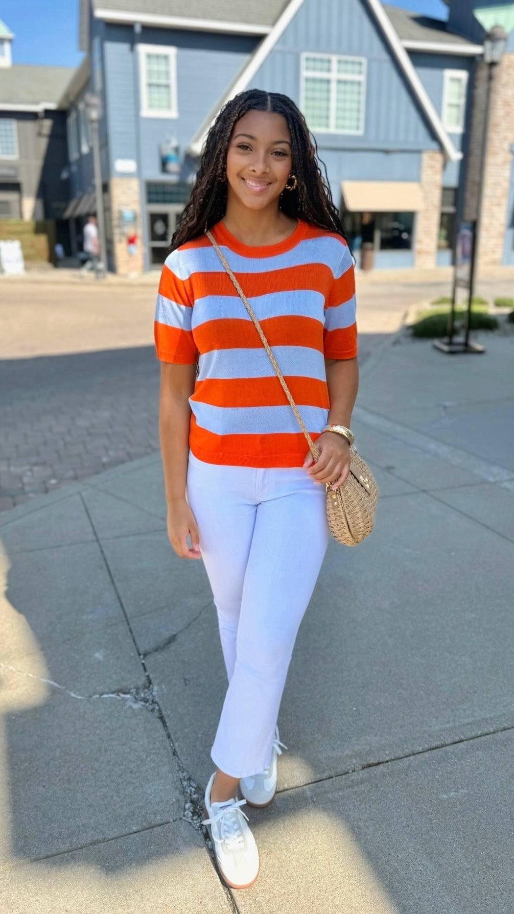Kaylie Stripe Sweater - Orange/Lavender