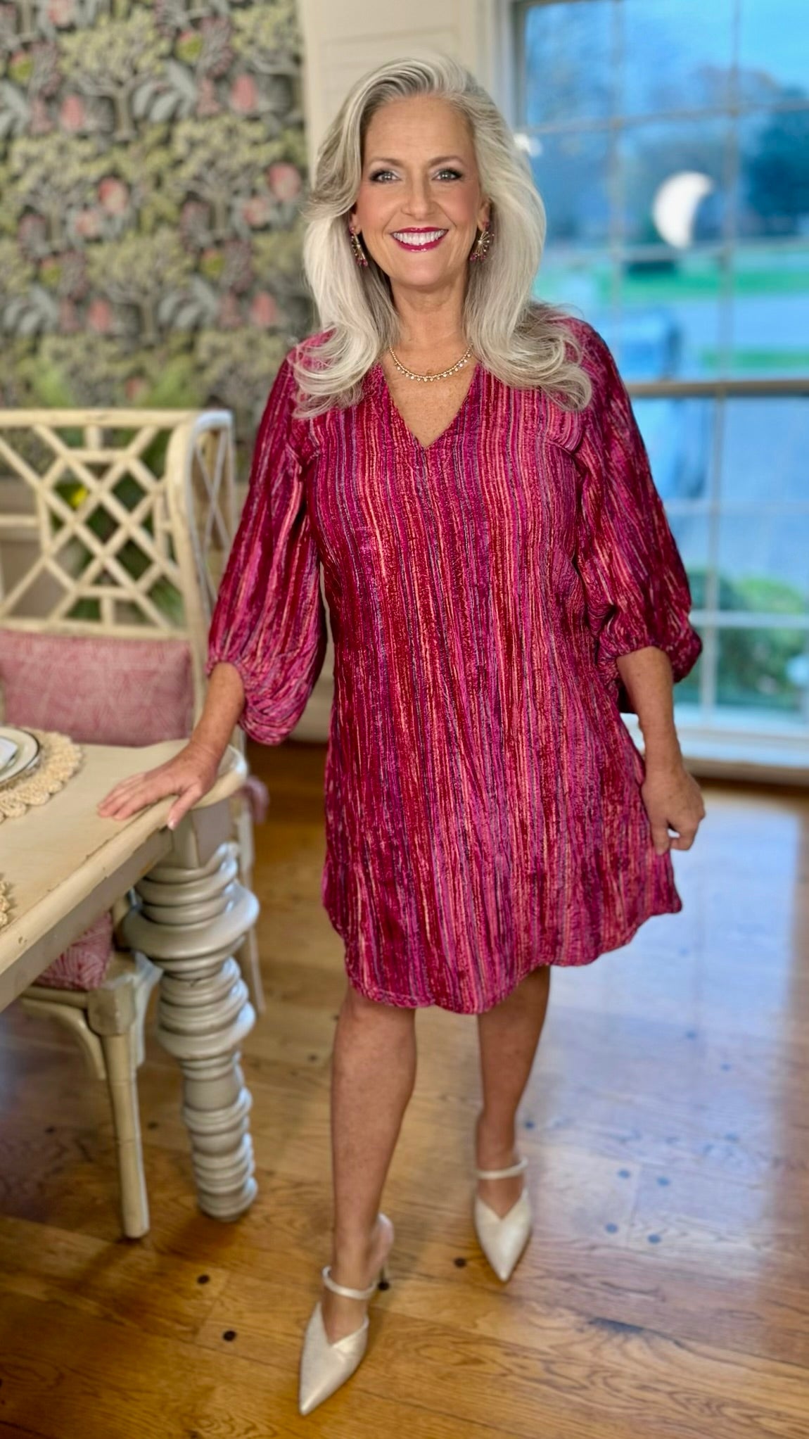 Uncle Frank Raspberry Striped Velvet Dress