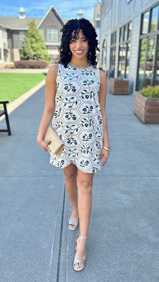 Jessie Floral Dress - Oat & Black