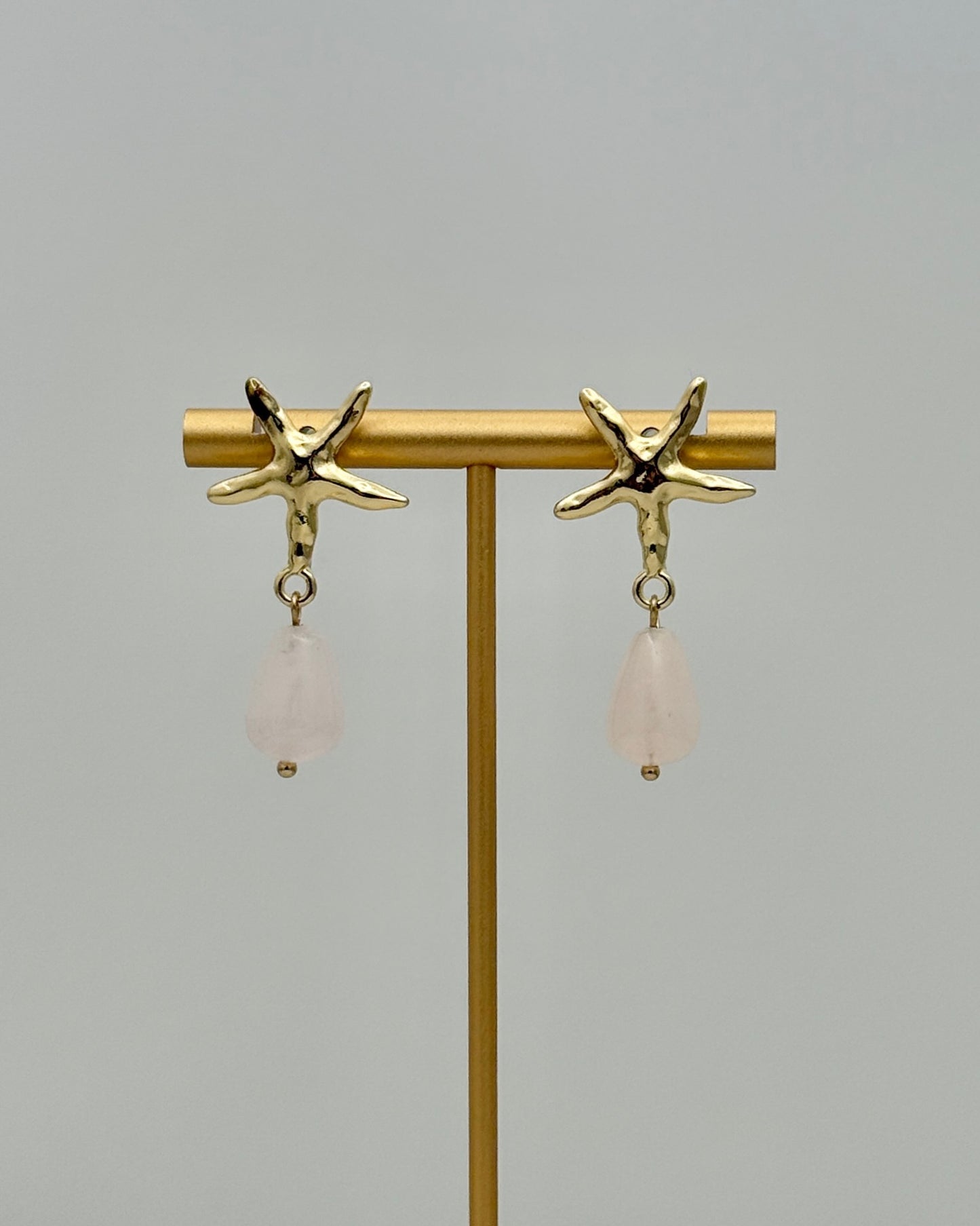 Starfish & Pink Stone Drop Earrings