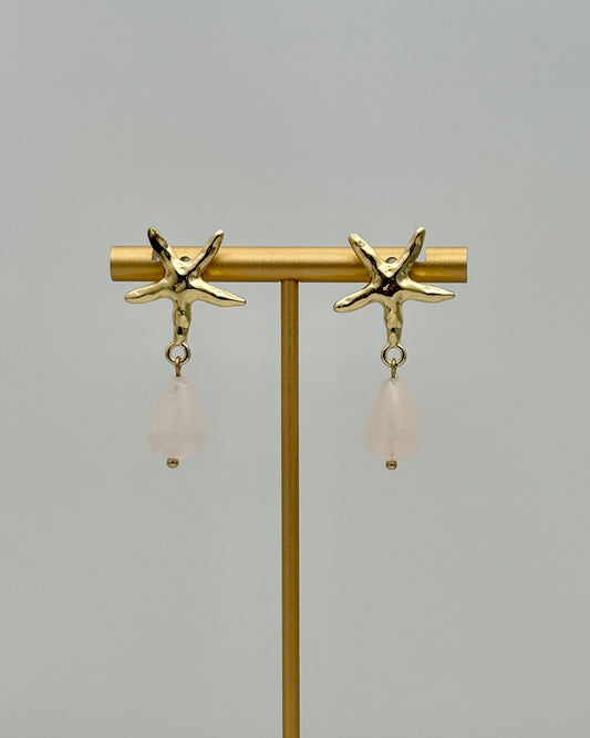 Starfish & Pink Stone Drop Earrings