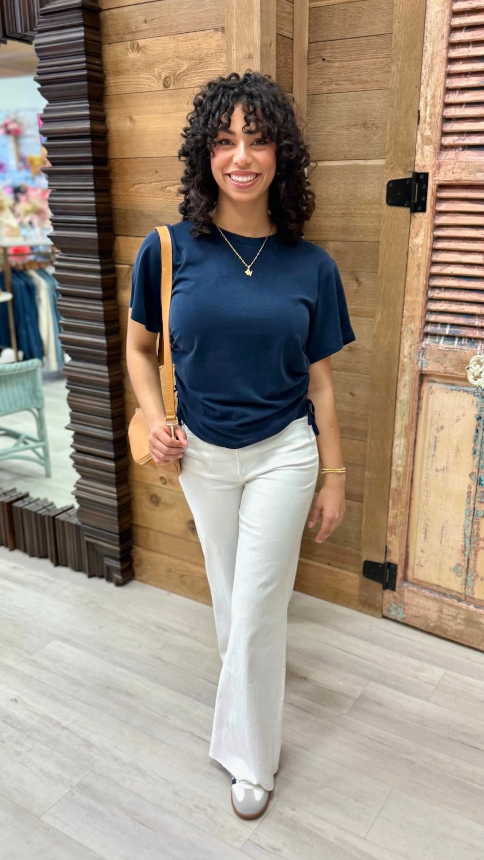 Allie Ruched Side Top - Navy