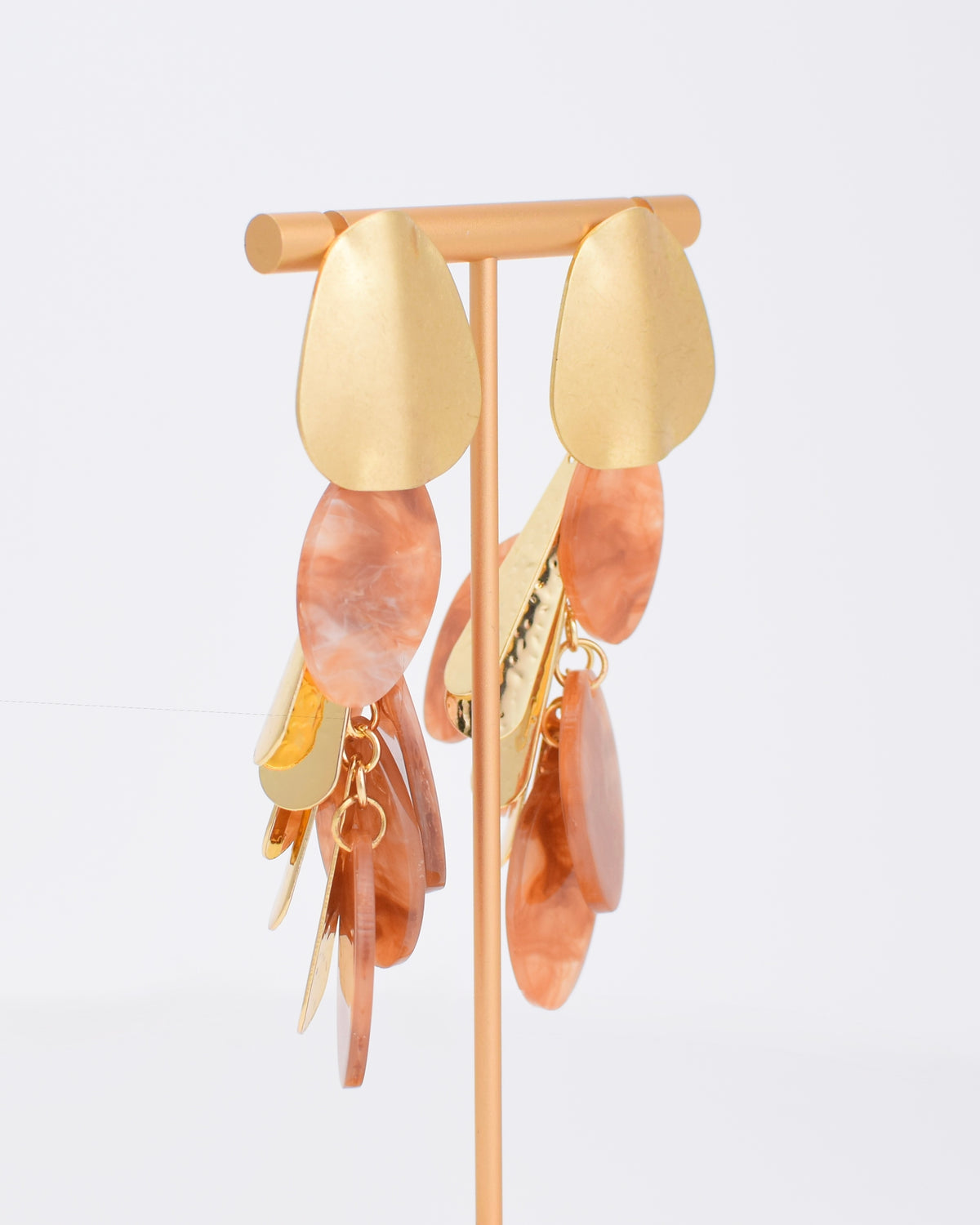 Hammered Gold/Stone Earrings - Brown