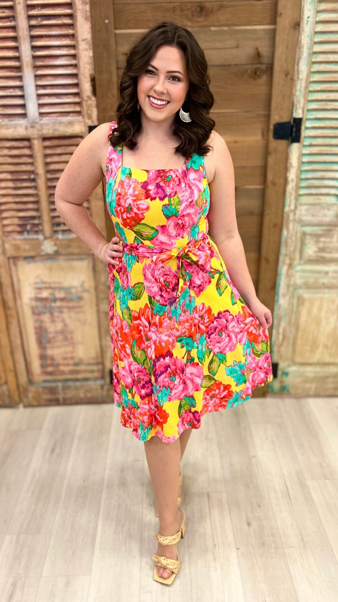 London Times Abstract Floral Midi Dress