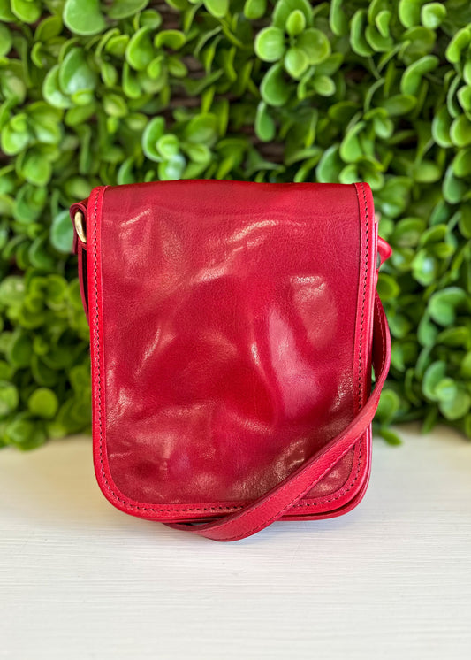 Charlie Leather Crossbody- Red
