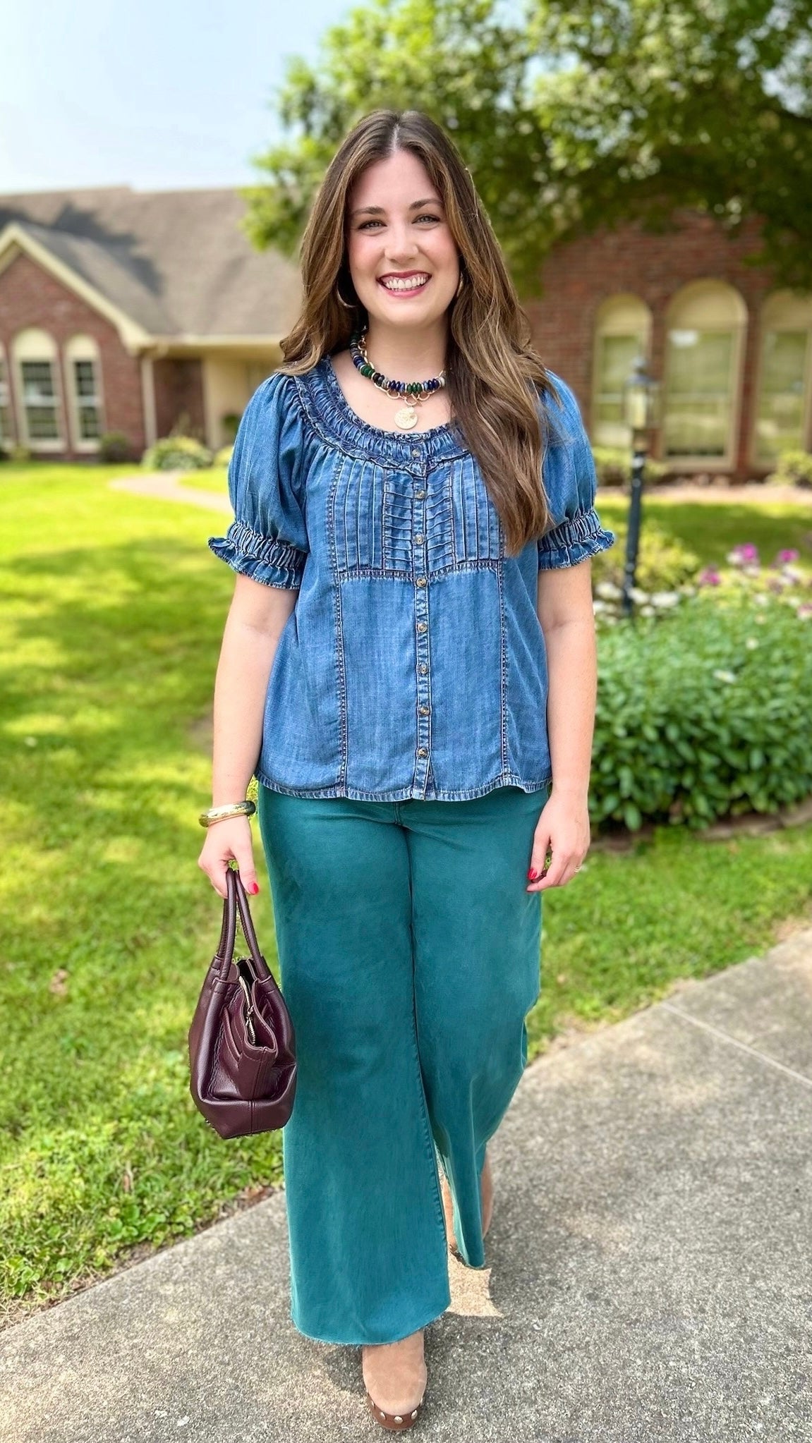 Ivy Jane Denim Ruffled Neck Top