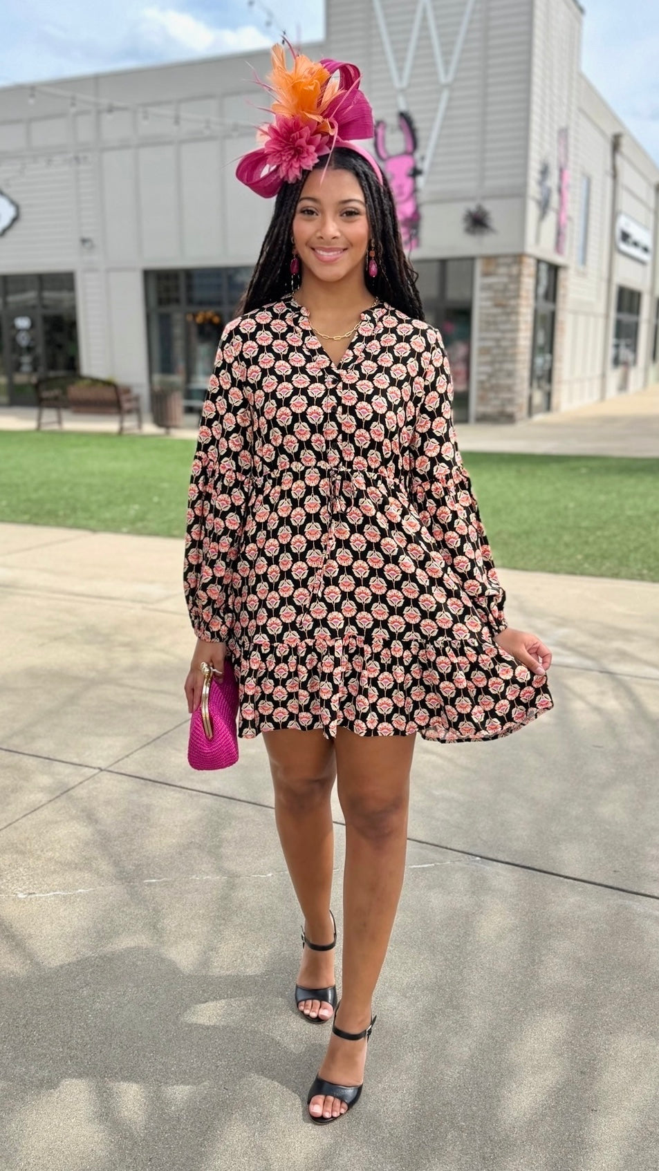 Bria Black Floral Dress - Black