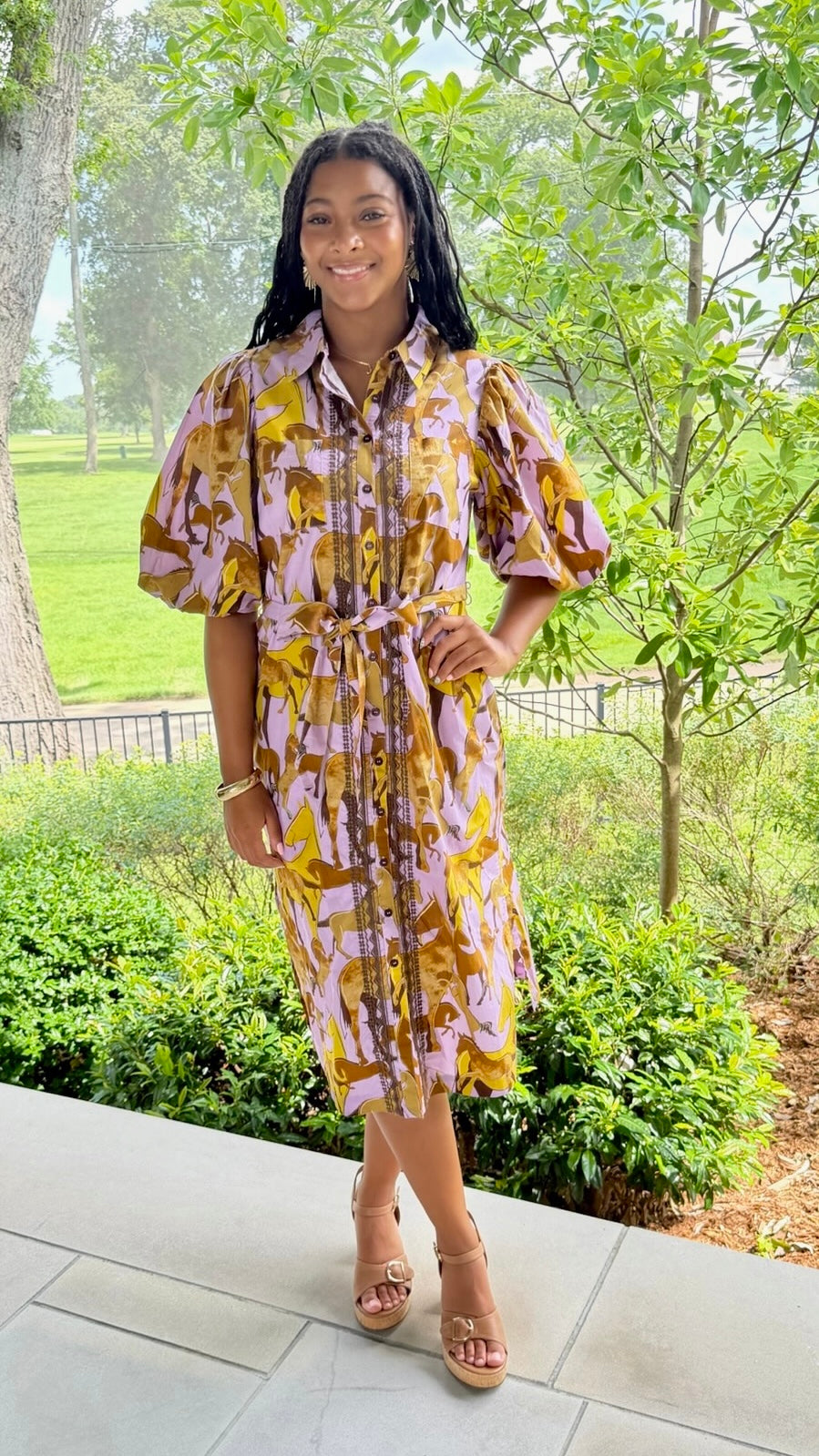 Uncle Frank Horse Print Shirt Dress - Lavendar