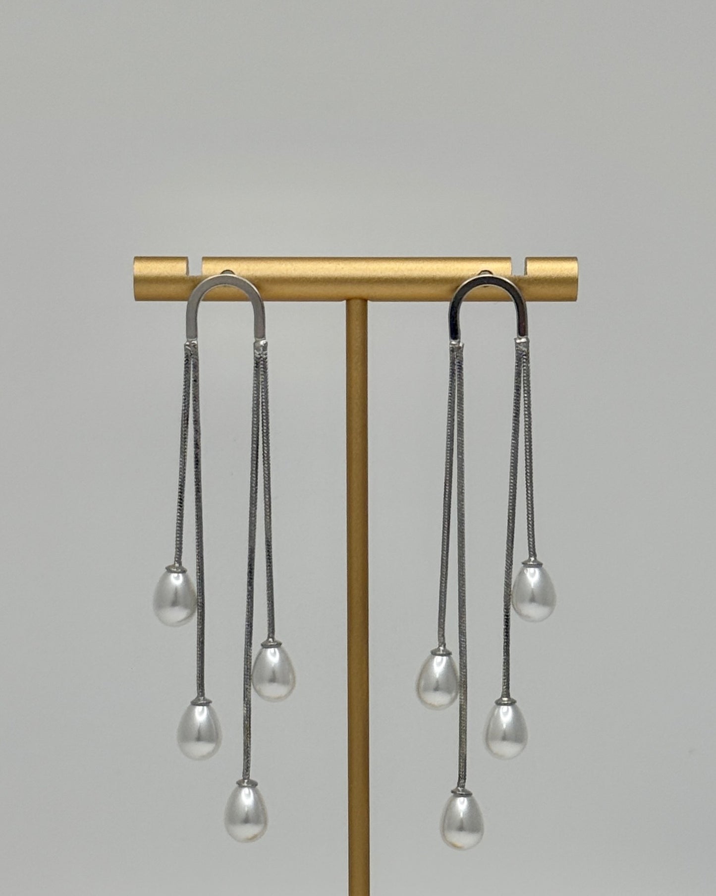 Dangle Pearl Drop Earrings - Silver