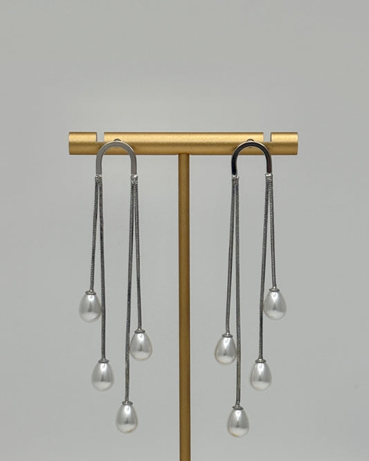 Dangle Pearl Drop Earrings - Silver