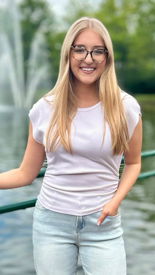 Michael Stars Joni Crew Neck Power Shoulder Top - Chalk