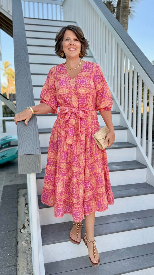 Ivy Jane Midi Tiered Dress -  Fuchsia