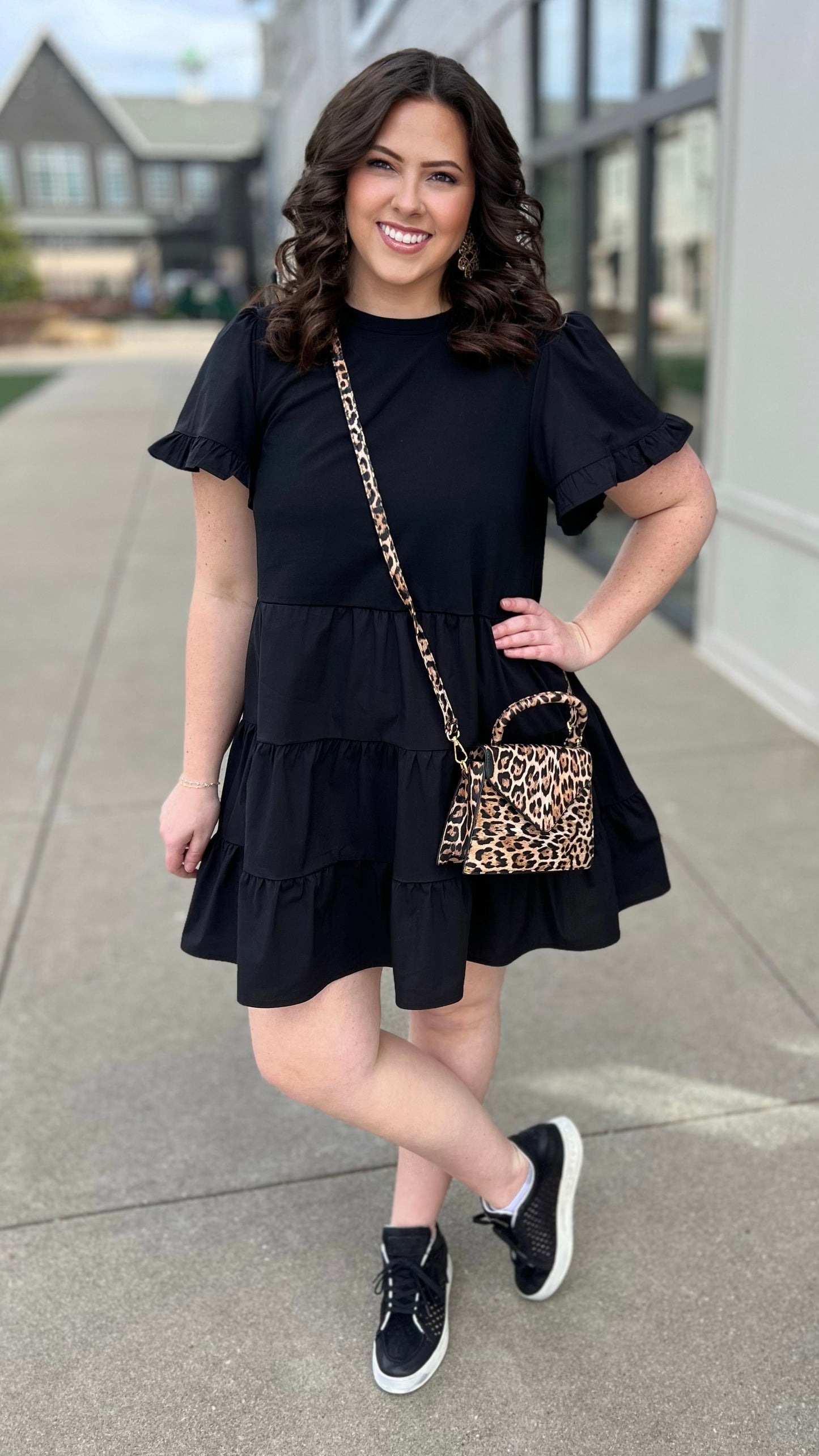 Two Texture Black Tiered Dress