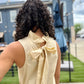 Ruffle Neck Tie Back Top - Latte