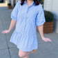 Blue Stripe Ruffle Bottom Dress