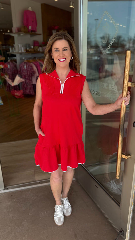 Jane Sporty Zip Dress - Red