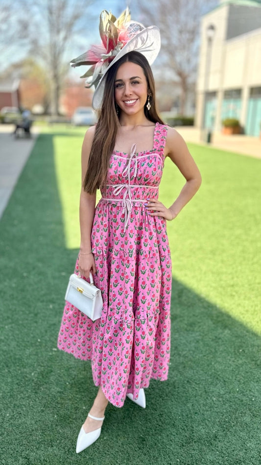 Fabulous Florals Midi Dress - Pink