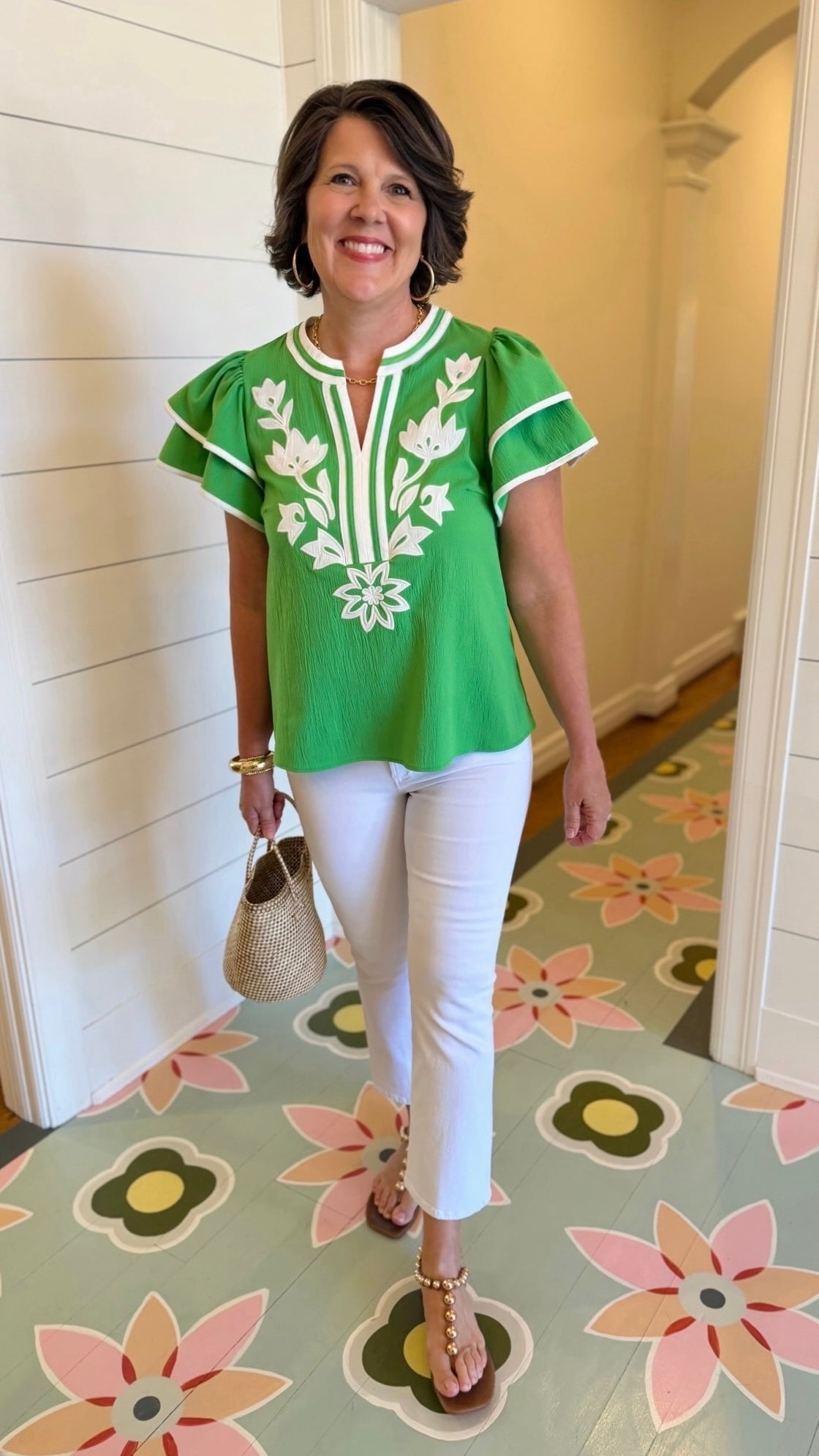Addison Flutter Sleeve Top - Green