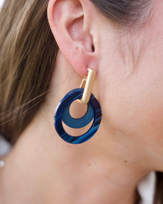 Layered Circle Earrings - Navy