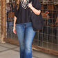 Lizzy Leopard Trim Top - Black