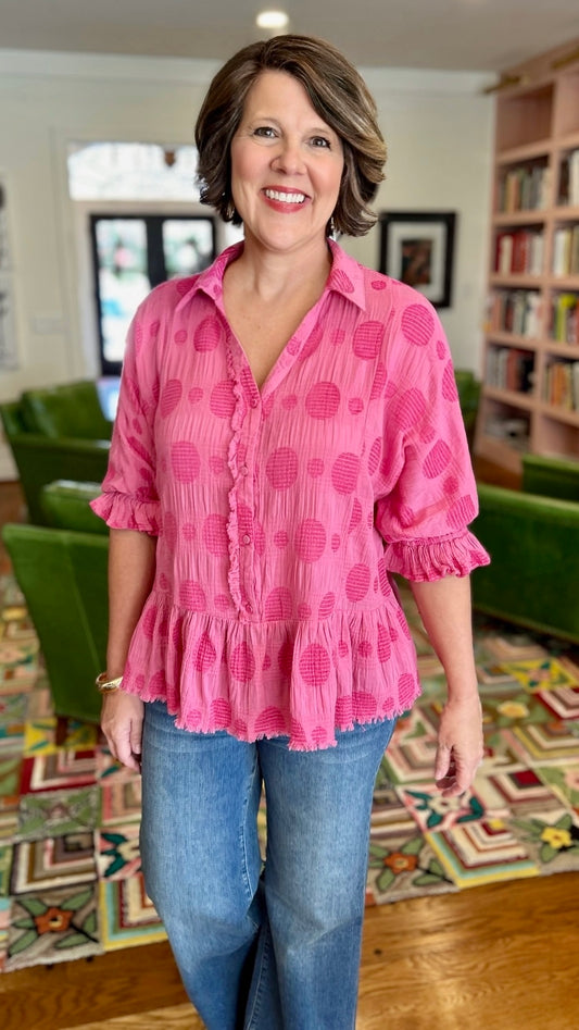Pretty in Pink Polka Dot Top - Rose