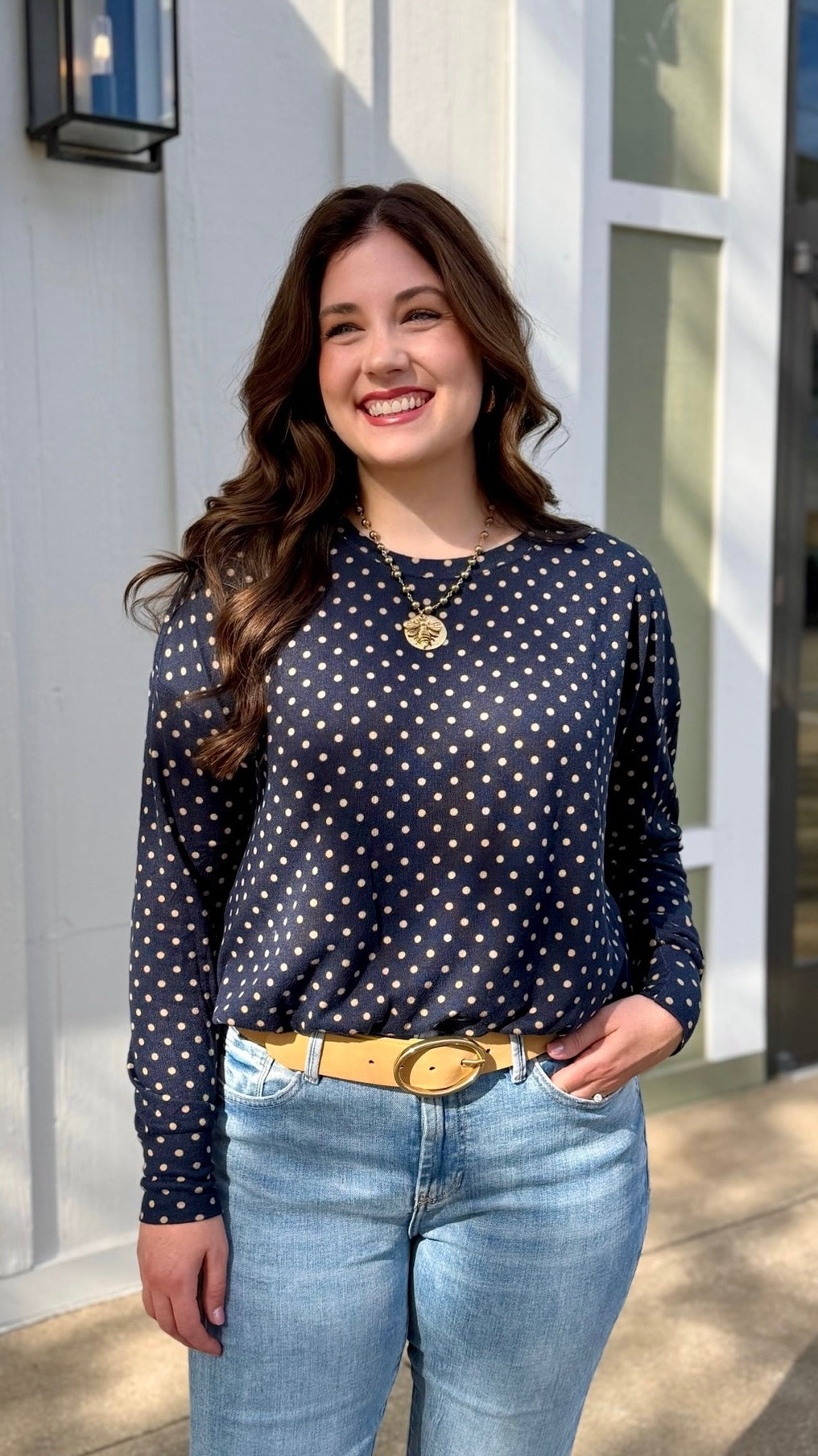 Gracie Polka Dot Bubble Top - Navy