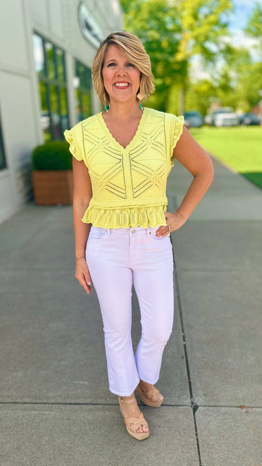 Another Love Delaney Crochet Sweater - Lime