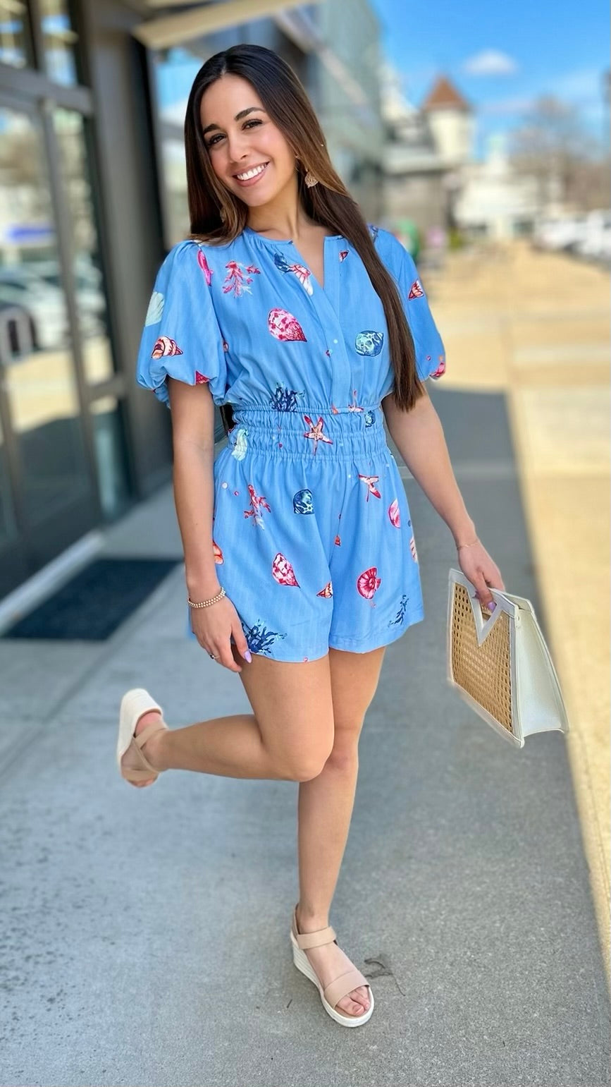 Seashell Romper - Light Blue