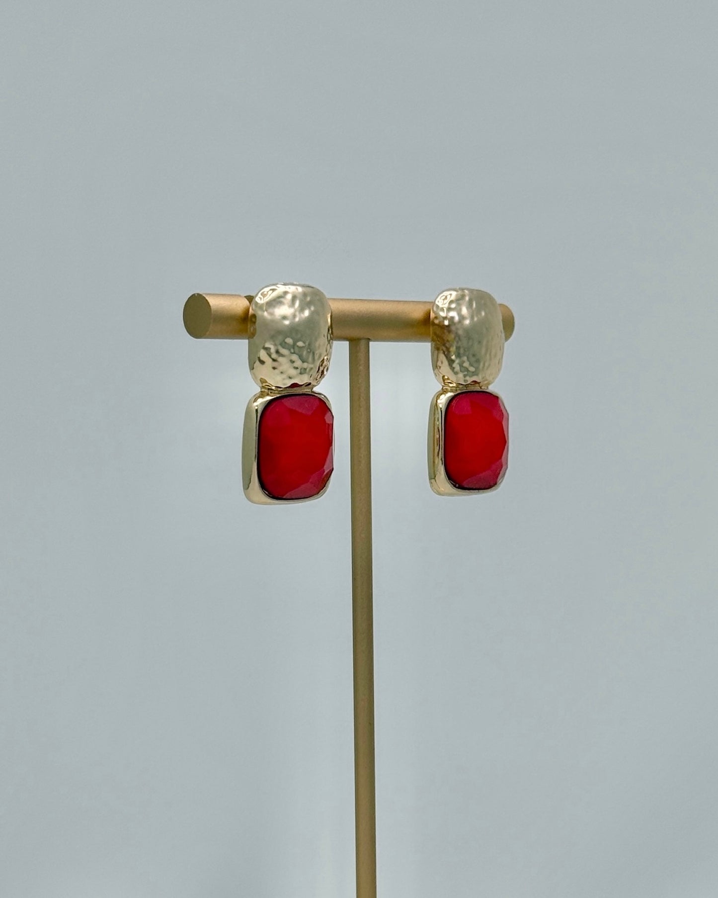 Bold Square Stone Earrings - Red