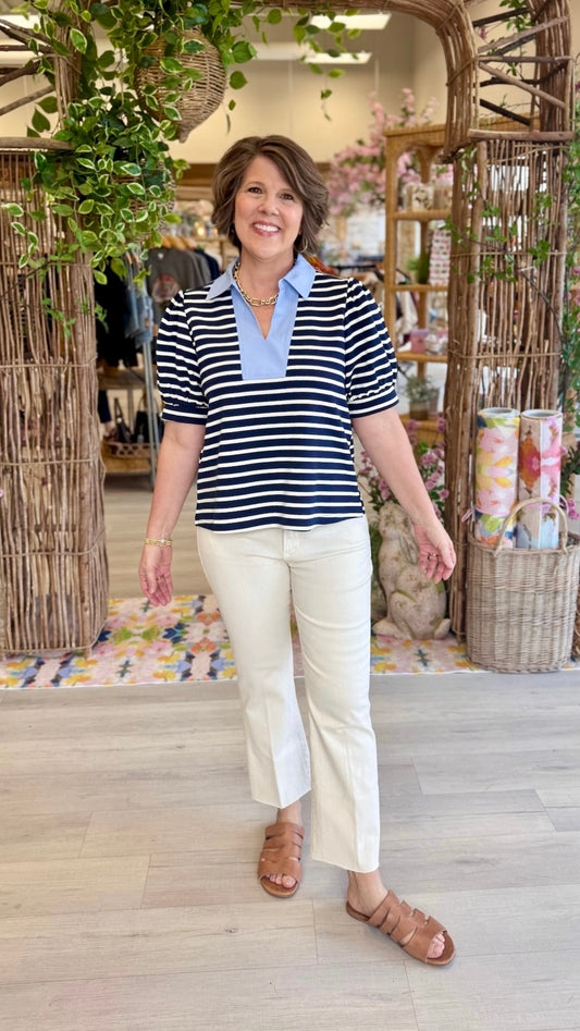 Nancy Striped Top - Navy