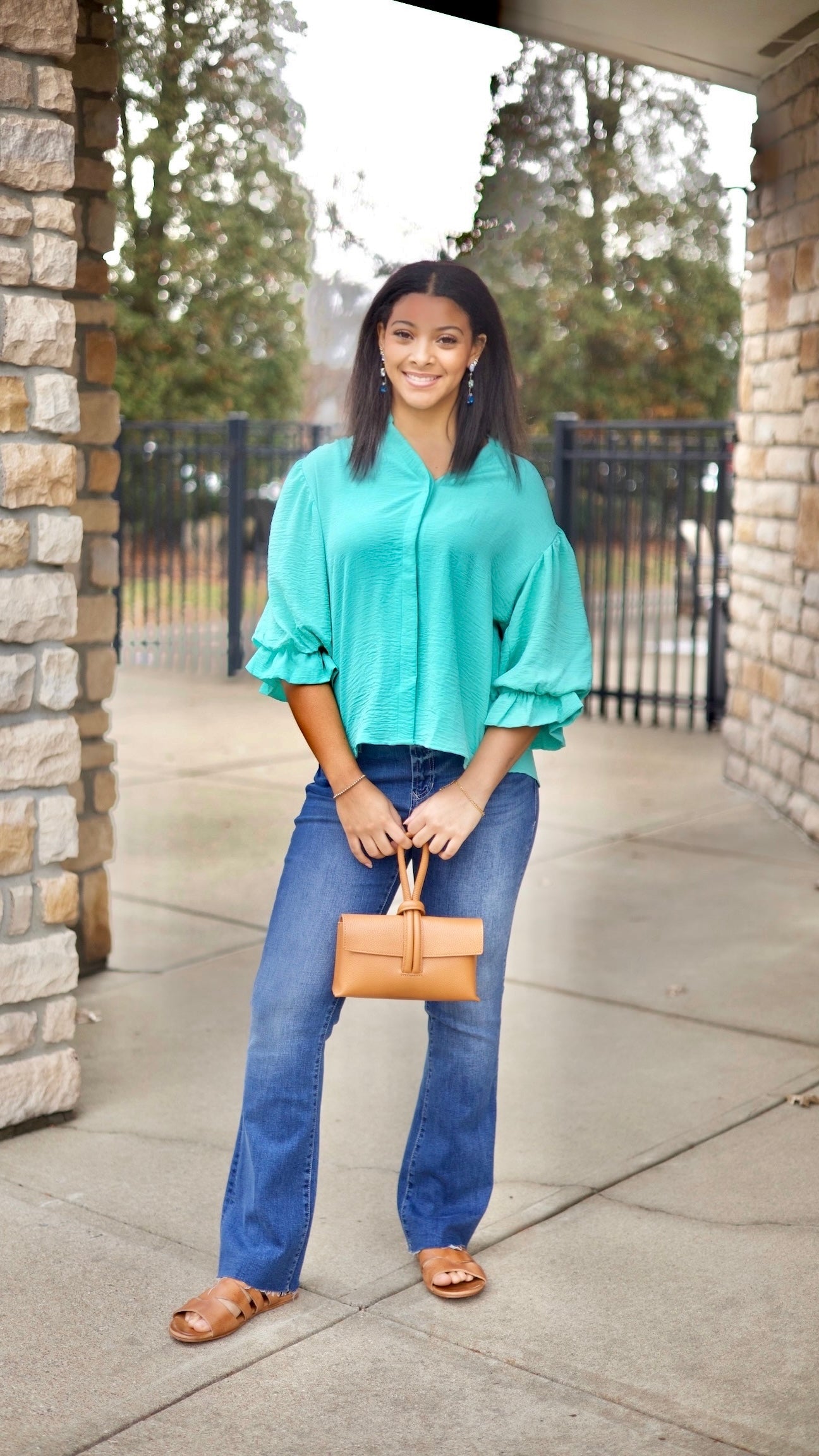 Sarah Button Up Blouse - Emerald