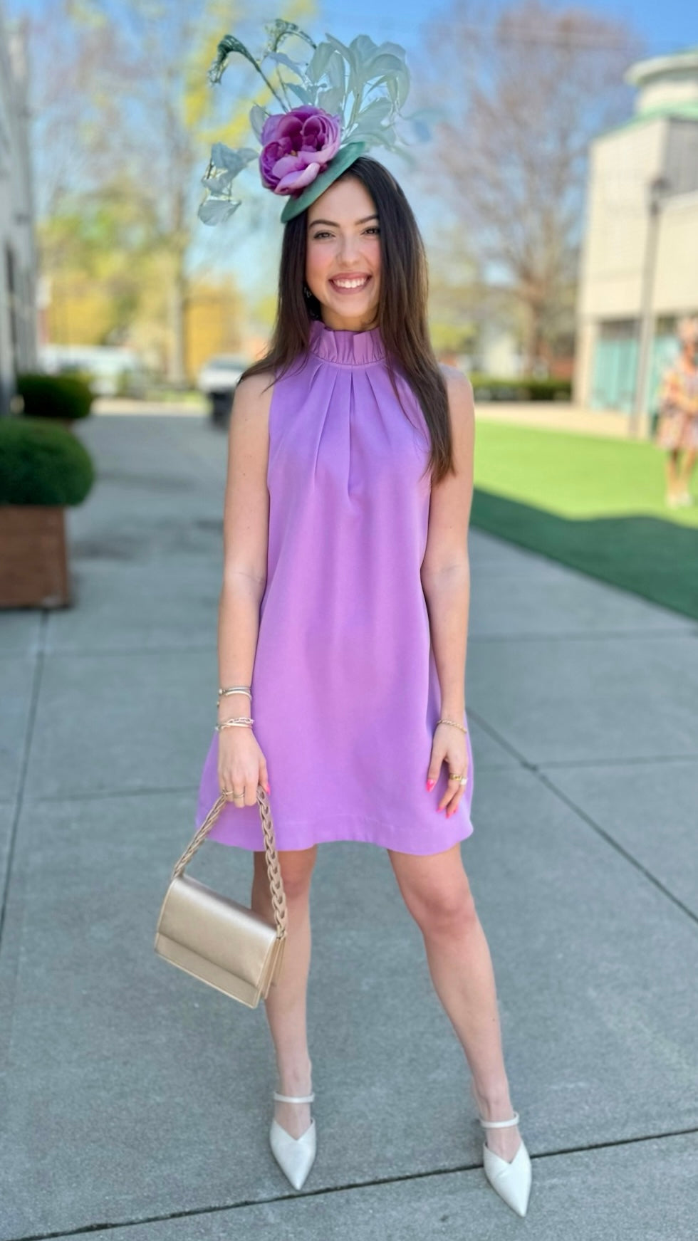 Ella Ruffle Neck Shift Dress - Lavender