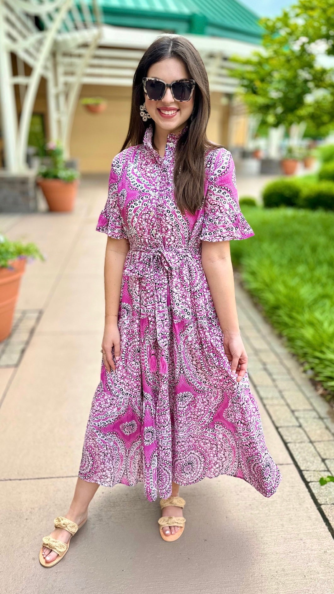 Ivy Jane Lilac Paisley Ruffle Collar Tie Waist Midi Dress
