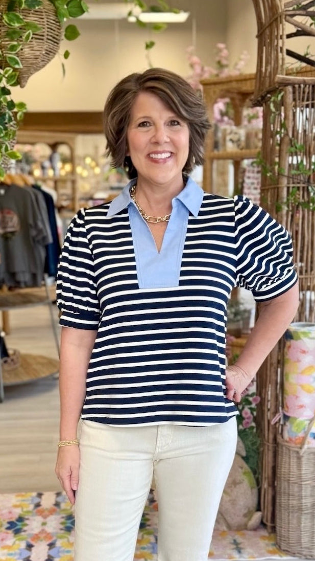 Nancy Striped Top - Navy