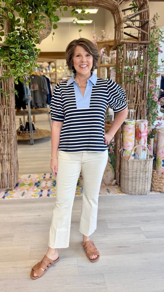 Nancy Striped Top - Navy