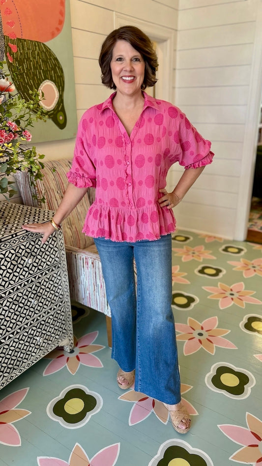 Pretty in Pink Polka Dot Top - Rose
