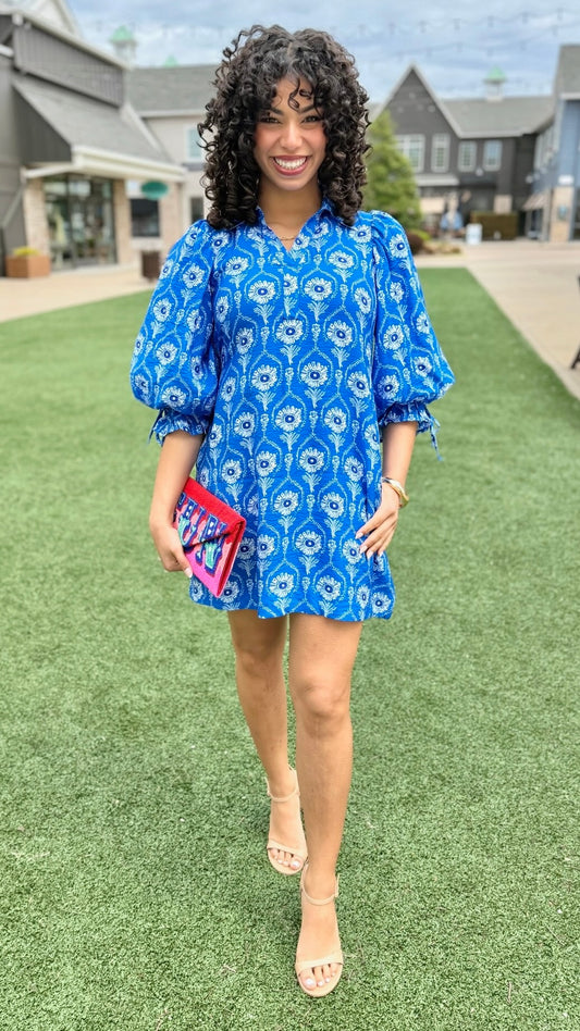 Emmy Floral Dress - Cobalt