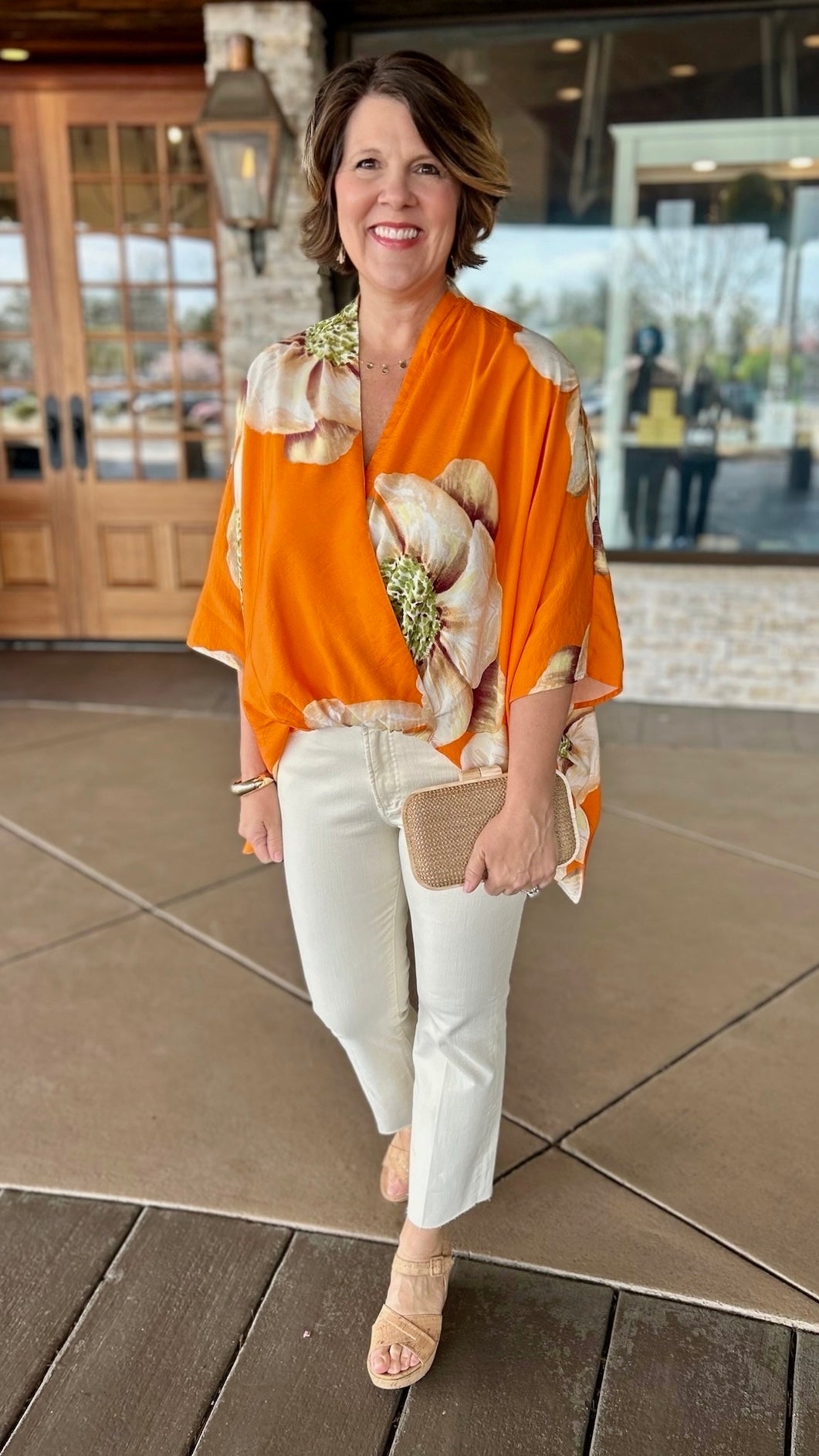 Burnt Orange Floral Wrapped Top