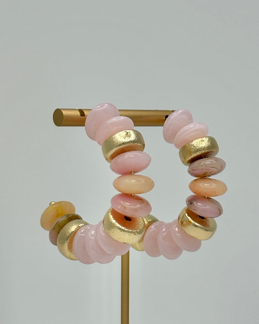 Peach & Gold Bold Bead Hoops