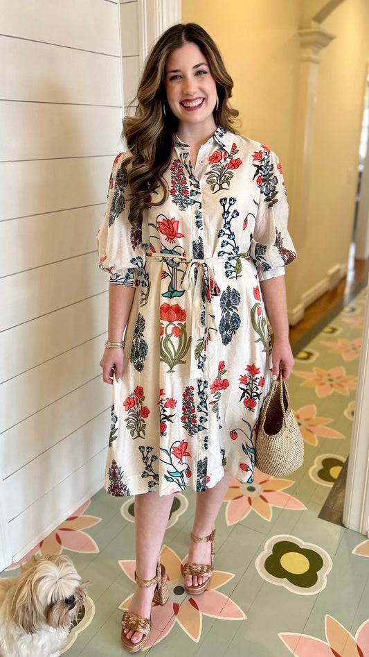 Whitney Floral Button Down Dress - White