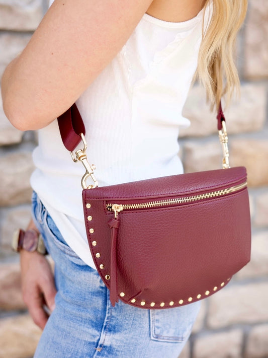 Fanny Pack With Studs - Burgundy