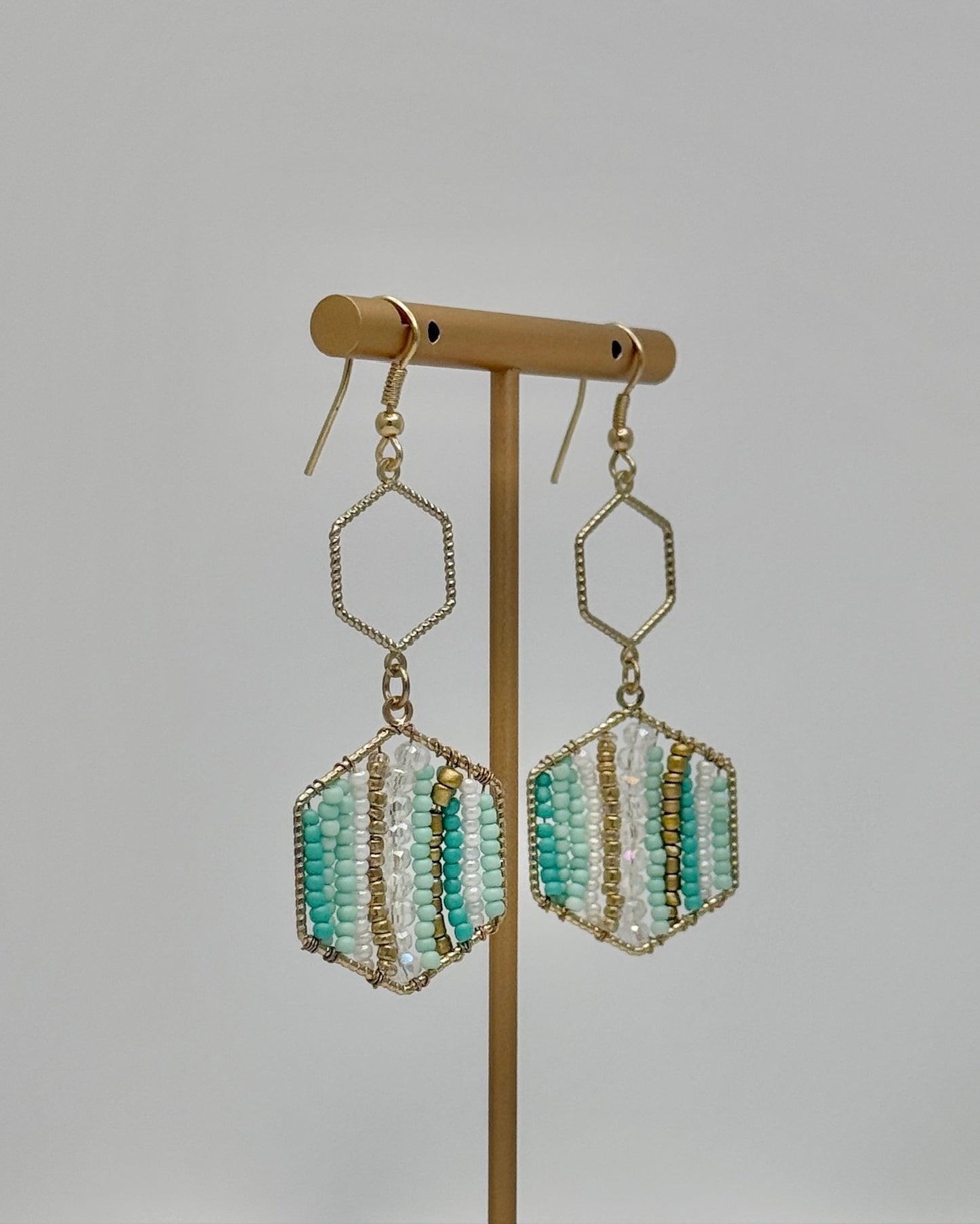 Seed Bead Hexagon Earrings - Mint