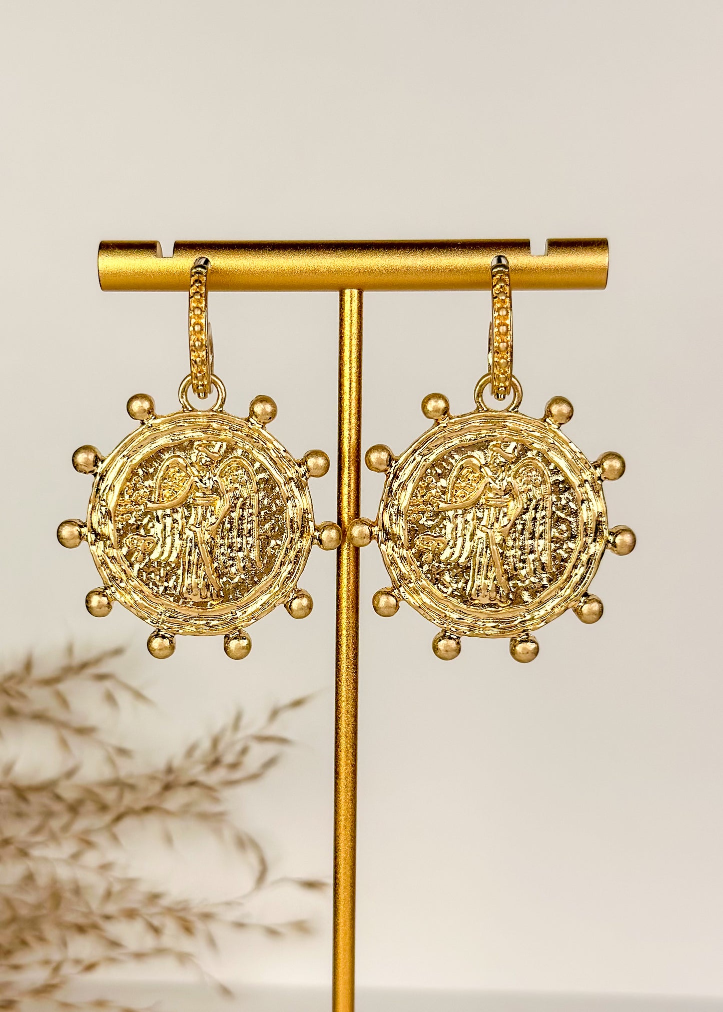 Gold Coin Dangle Hoops